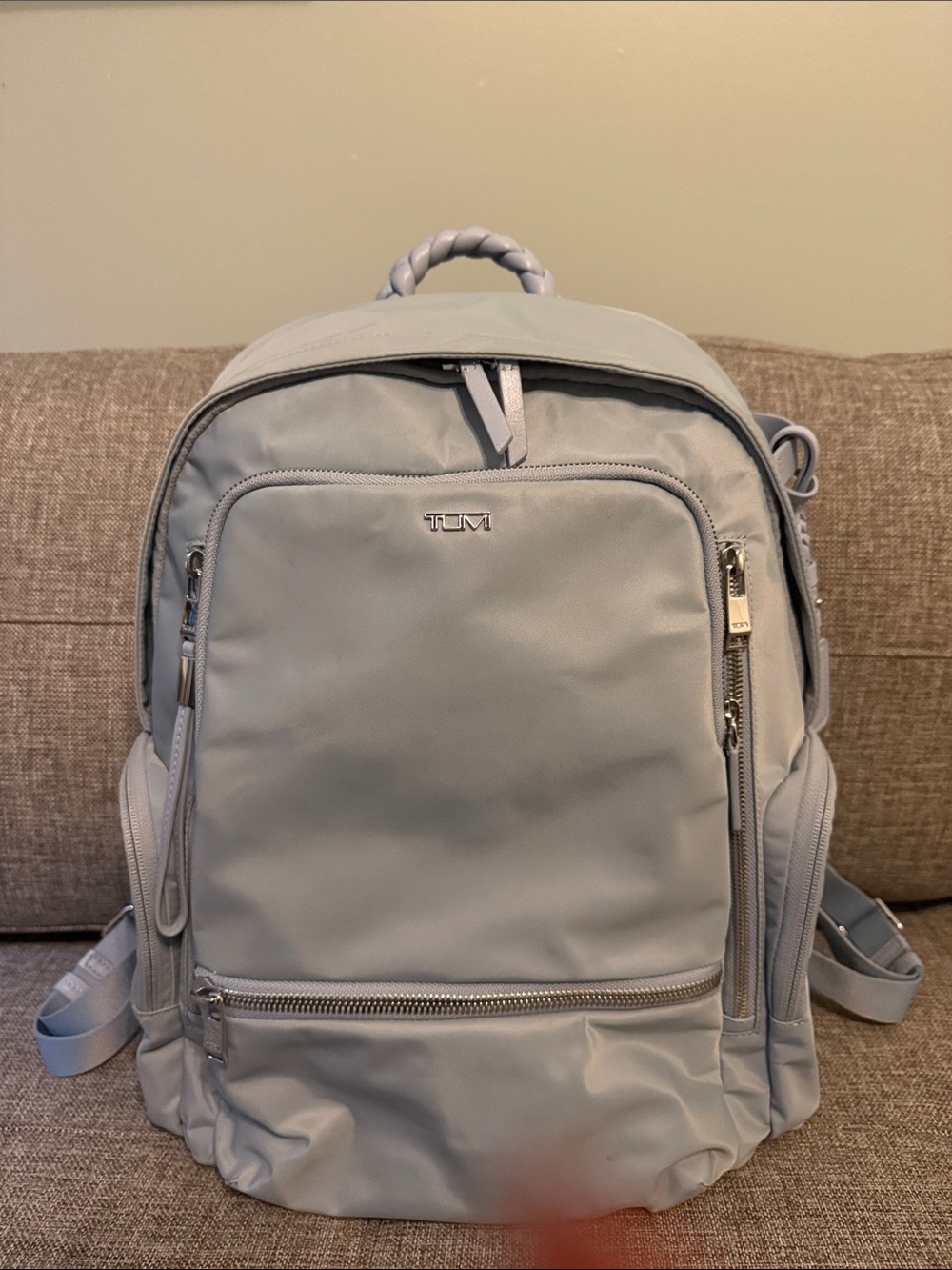 Tumi Light Gray Men's Backpack with Silver Hardware